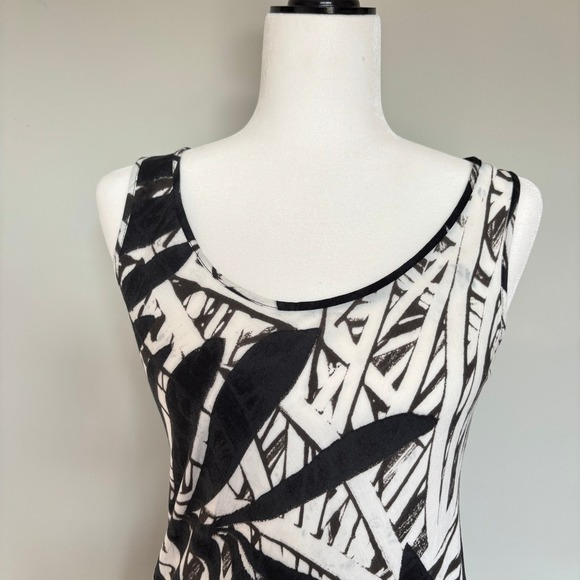 Jams World Size XS Dress Tropical Print Black White Sleeveless Midi Tiered - Picture 4 of 11